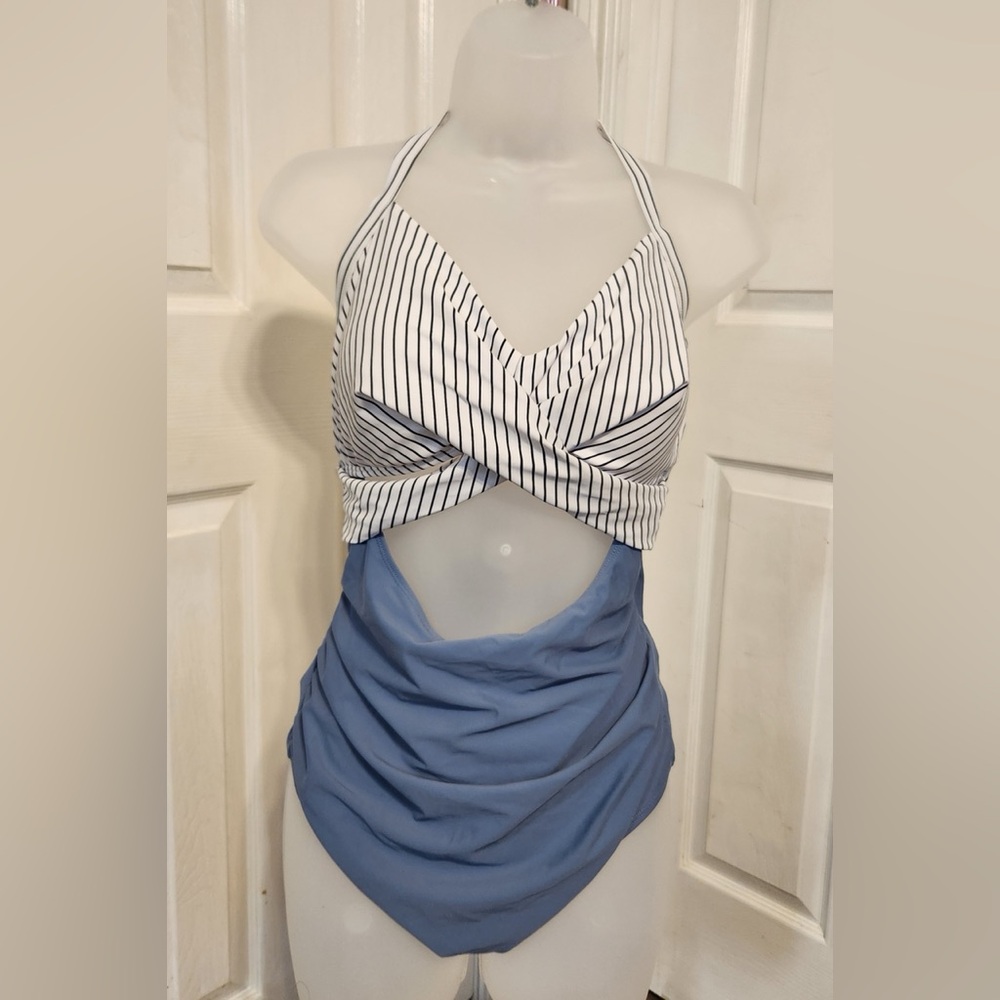 Striped Halter One-Piece Swimsuit